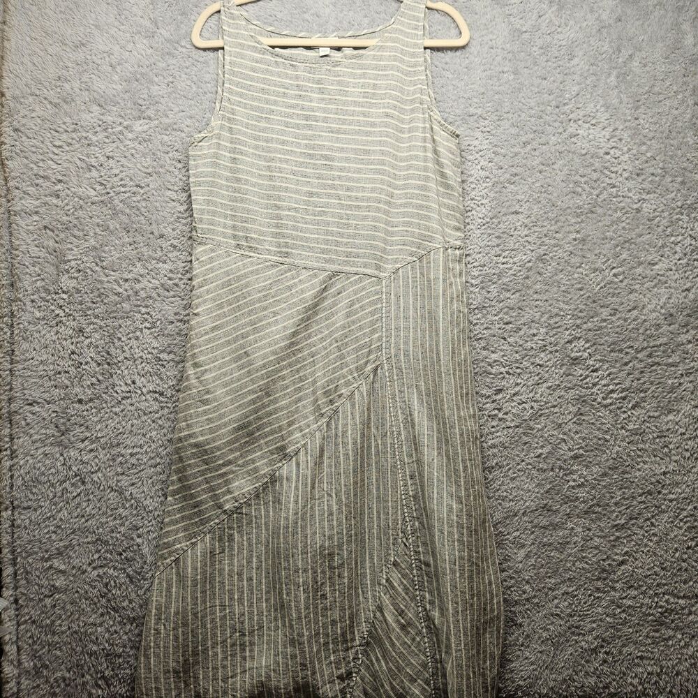 J Jill Love Linen Womens Gray Stripe Linen Maxi Dress Size Small Casual Neutral